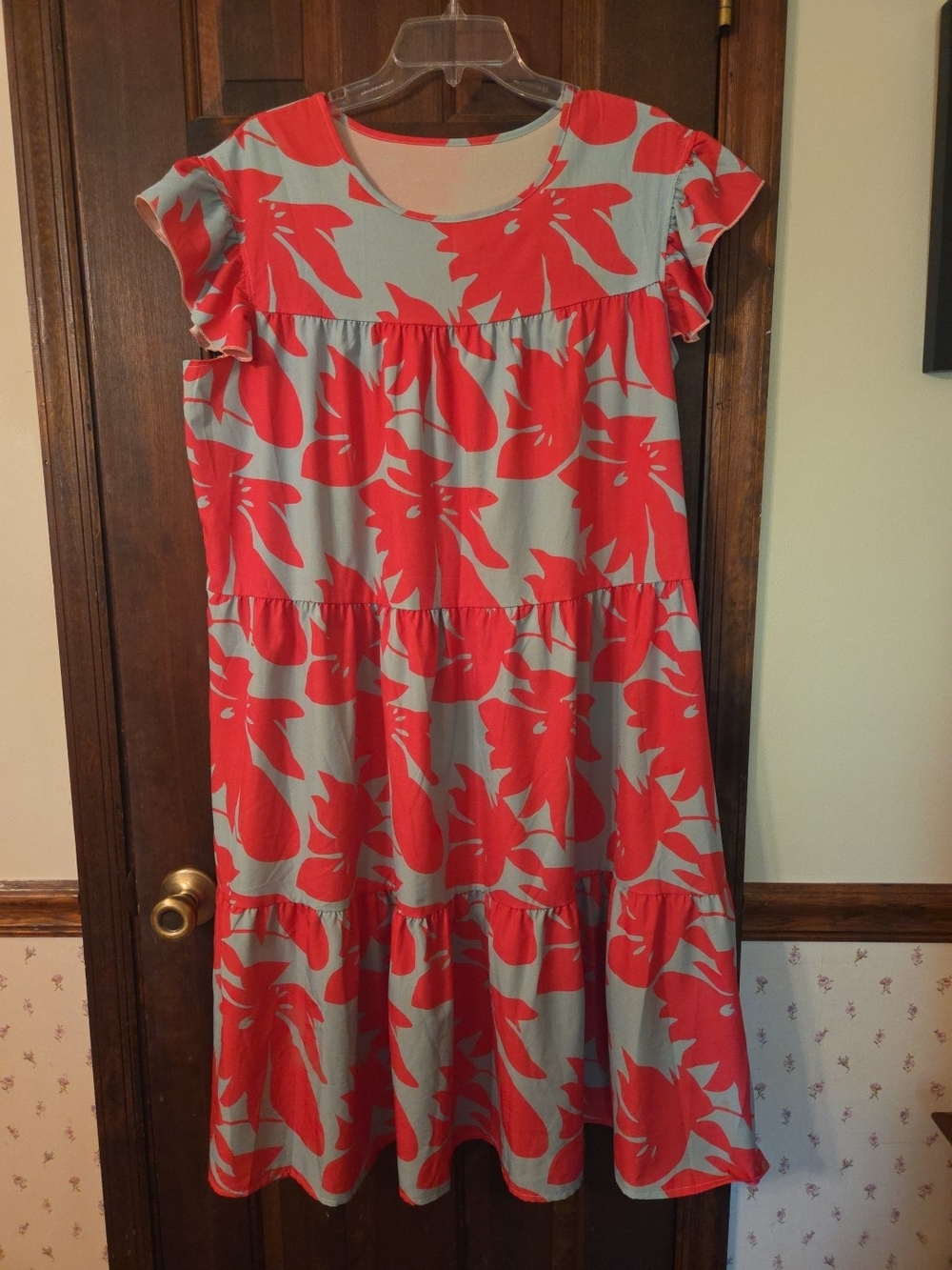 Womens Coral Floral Tiered Maxi Dress - Casual Summer